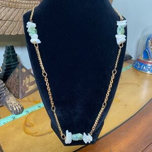 Vintage long Necklace with White and Pale Green Shell Beads - Unbranded